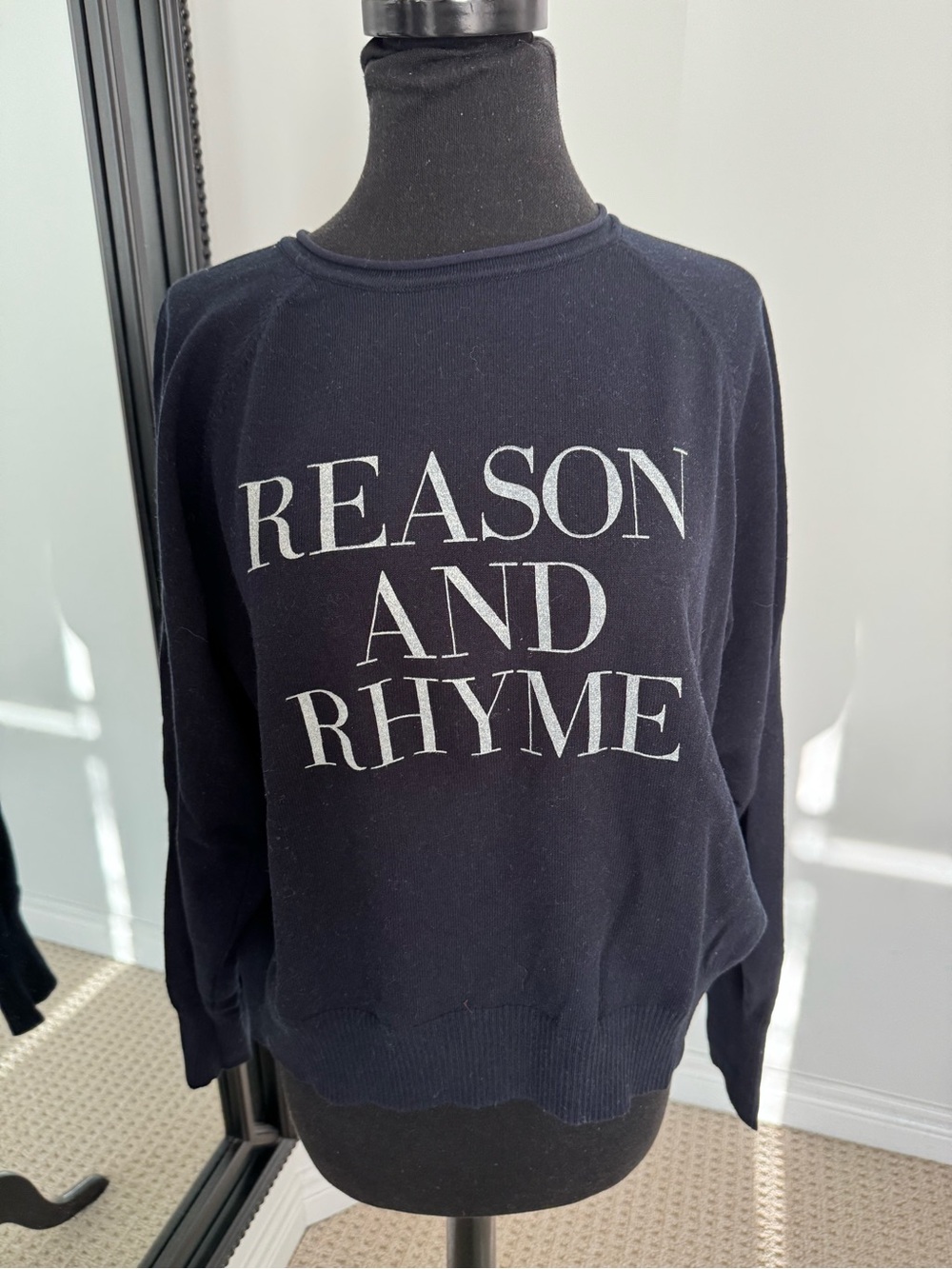 Global works Reason and Rhyme Navy Crewneck Sweater euc size medium